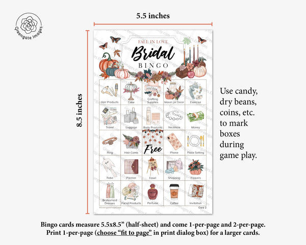Fall / Autumn Bridal Bingo Cards - Printable Digital Download by Greengate Images