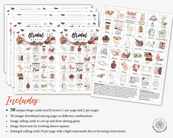 Fall / Autumn Bridal Bingo Cards - Printable Digital Download by Greengate Images