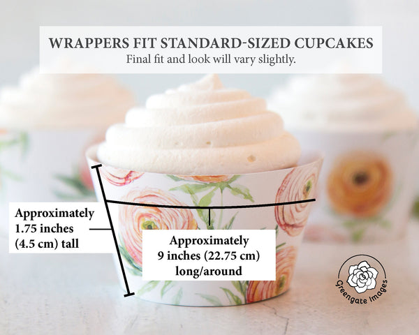 Peach Ranunculus Cupcake Wrappers - Printable Digital Download by Greengate Images