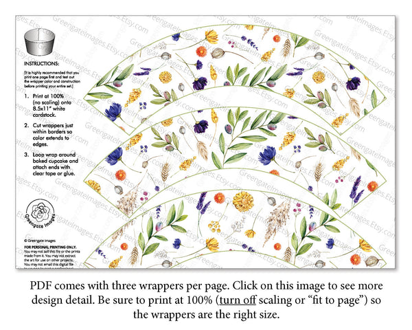 Wildflower Cupcake Wrapper - Printable Digital Download by Greengate Images