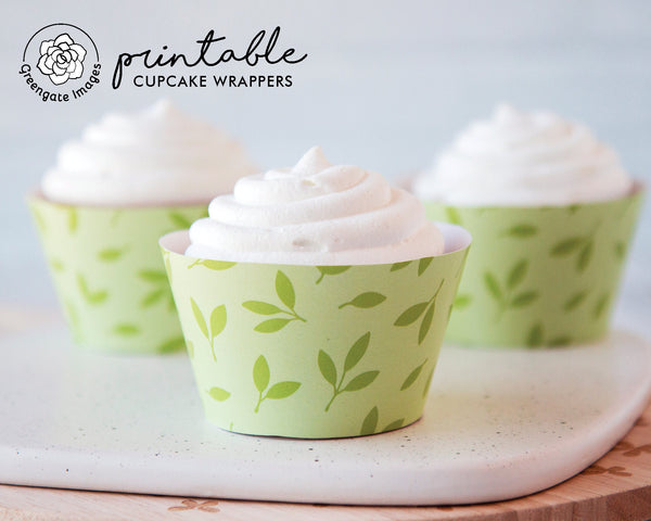 Green Leaves Cupcake Wrapper - Printable Digital Download by Greengate Images