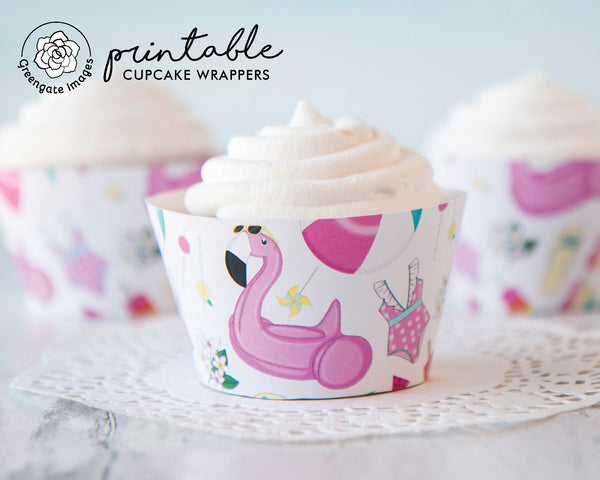 Swimming Pool Cupcake Wrapper - Printable Digital Download by Greengate Images