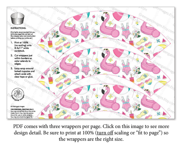 Swimming Pool Cupcake Wrapper - Printable Digital Download by Greengate Images