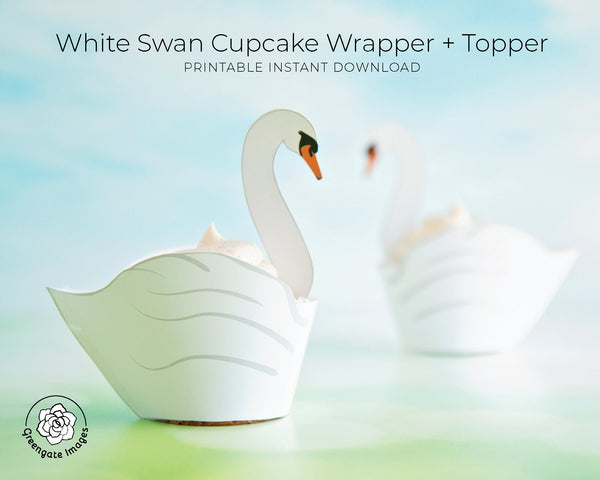 White Swan Cupcake Wrappers - Printable Digital Download by Greengate Images