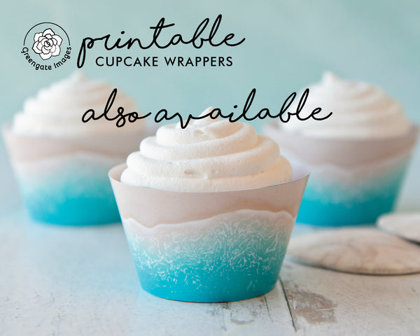 Blue Beach Cupcake Wrapper - Printable Digital Download by Greengate Images