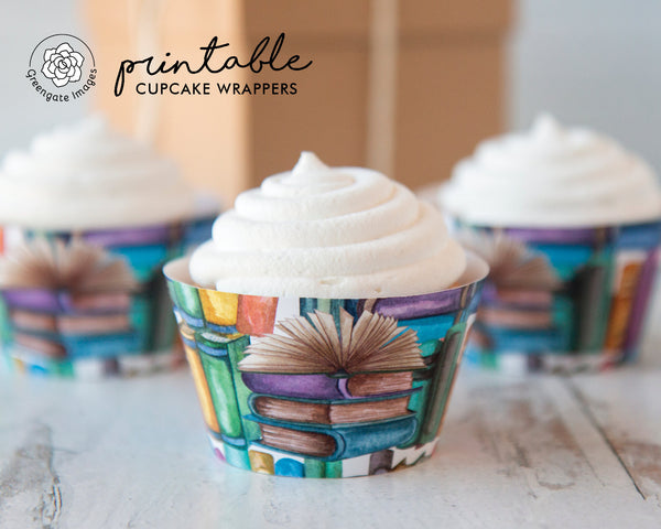Books/Reading Cupcake Wrapper - Printable Digital Download by Greengate Images
