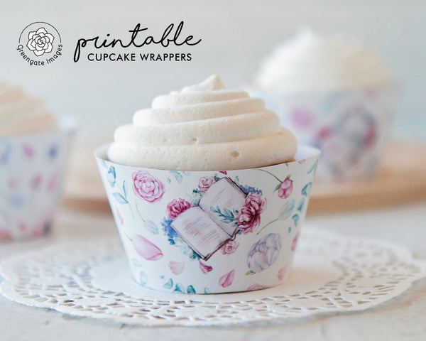 Floral Book Cupcake Wrapper - Printable Digital Download by Greengate Images