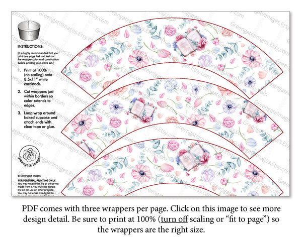 Floral Book Cupcake Wrapper - Printable Digital Download by Greengate Images