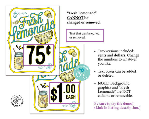 Fresh Lemonade Sign - Printable Digital Download by Greengate Images