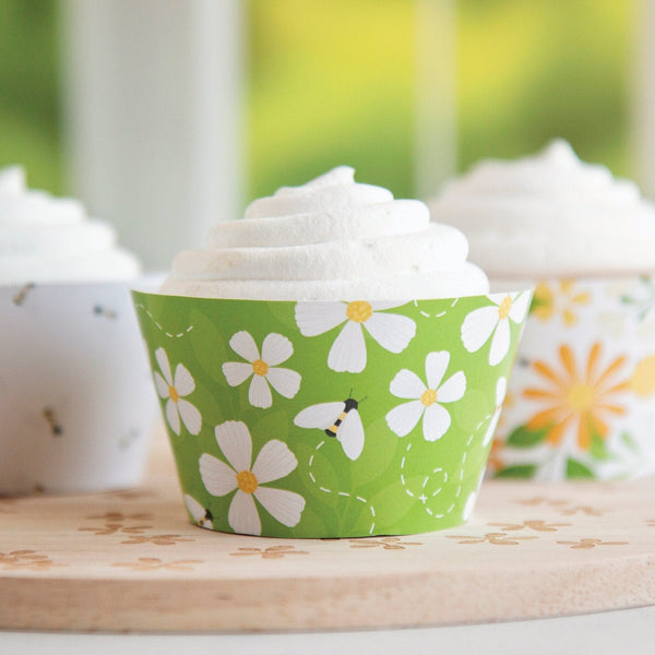 Spring Green Bees and Flowers Cupcake Wrapper Set - Printable Digital Download by Greengate Images
