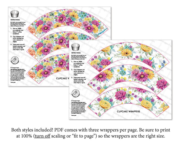 Fiesta Floral Cupcake Wrappers - Printable Digital Download by Greengate Images