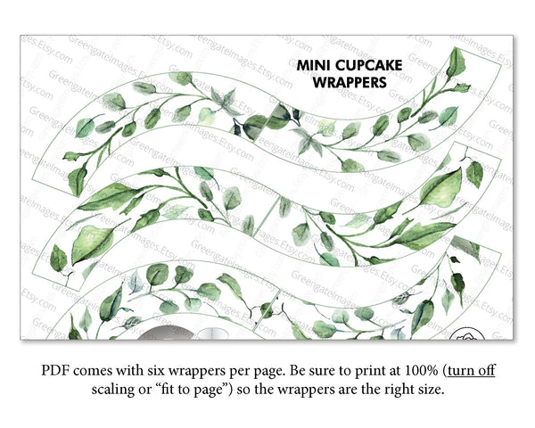 MINI Greenery Cupcake Wrappers - Printable Digital Download by Greengate Images