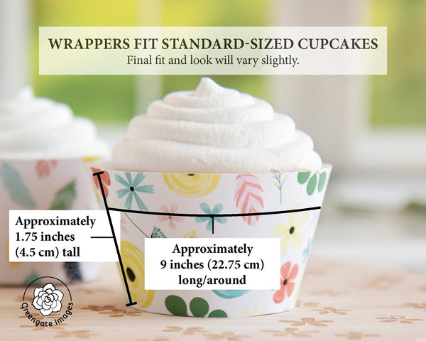 Boho Floral Feather Cupcake Wrappers - Printable Digital Download by Greengate Images