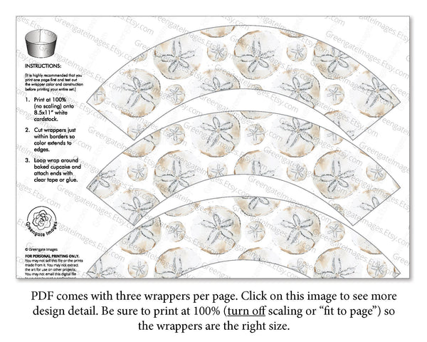Sand Dollar Cupcake Wrapper - Printable Digital Download by Greengate Images