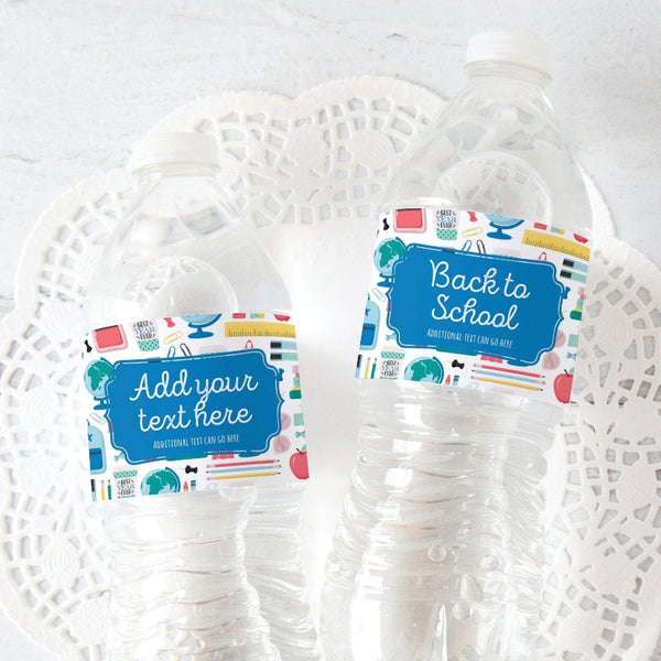 School Pattern Water Bottle Label - Printable Digital Download by Greengate Images