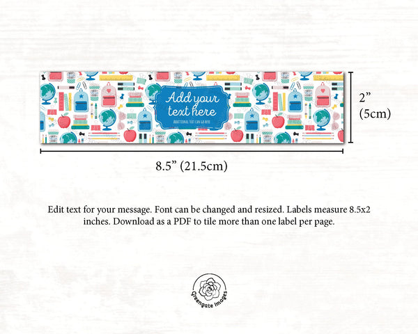 School Pattern Water Bottle Label - Printable Digital Download by Greengate Images