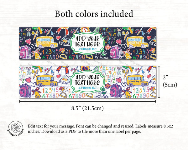 School Doodles Water Bottle Labels - Printable Digital Download by Greengate Images