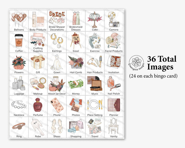 Fall / Autumn Bridal Bingo Cards - Printable Digital Download by Greengate Images