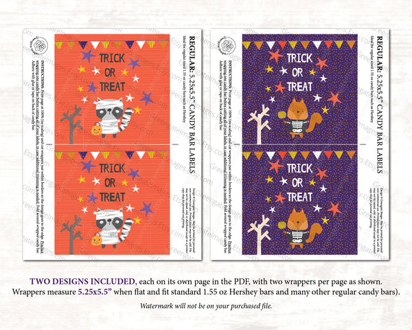 Halloween Woodland Animals Candy Bar Wrappers Duo - Printable Digital Download by Greengate Images