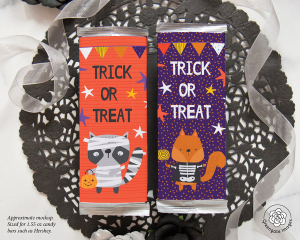 Halloween Woodland Animals Candy Bar Wrappers Duo - Printable Digital Download by Greengate Images
