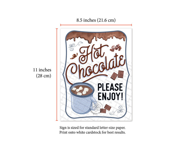 Hot Chocolate Sign - PRINTABLE Corjl 8.5x11" sign template. Hot cocoa for sale w/price or text. Change/customize/edit price amount.