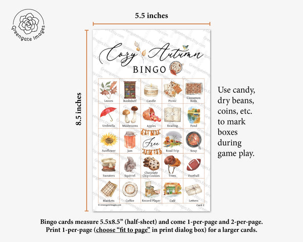 Cozy Autumn Bingo Cards - Printable Digital Download by Greengate Images