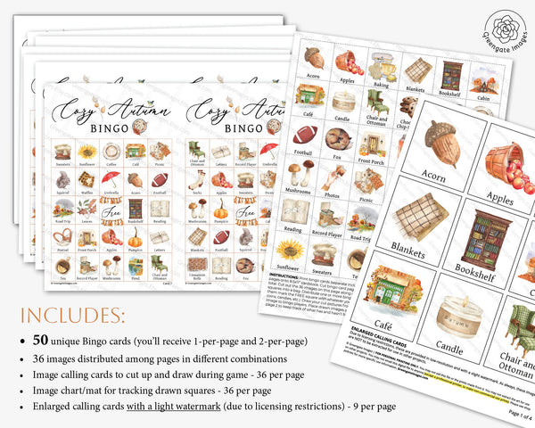 Cozy Autumn Bingo Cards - Printable Digital Download by Greengate Images