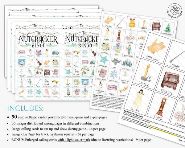 Nutcracker Bingo Cards - Printable Digital Download by Greengate Images