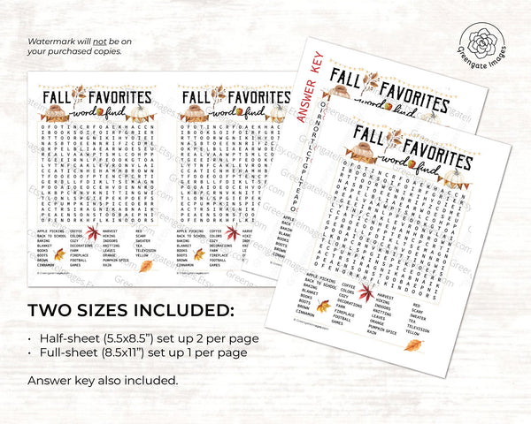 Fall Word Find - Printable Digital Download by Greengate Images
