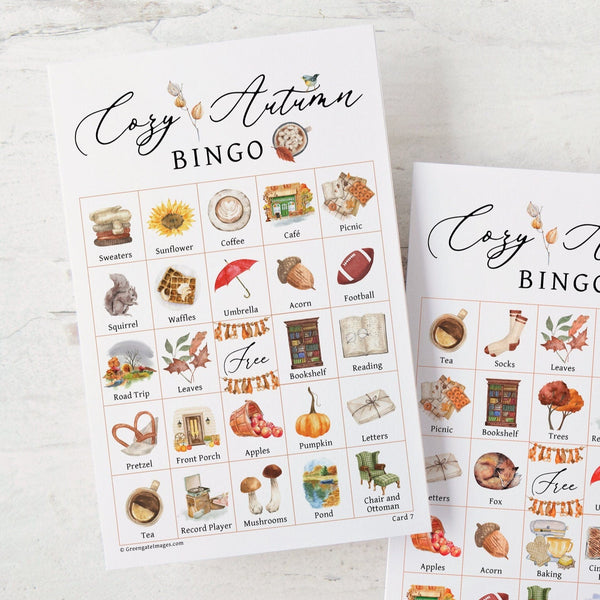 Cozy Autumn Bingo Cards - Printable Digital Download by Greengate Images