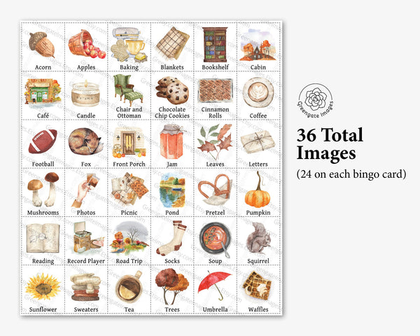 Cozy Autumn Bingo Cards - Printable Digital Download by Greengate Images