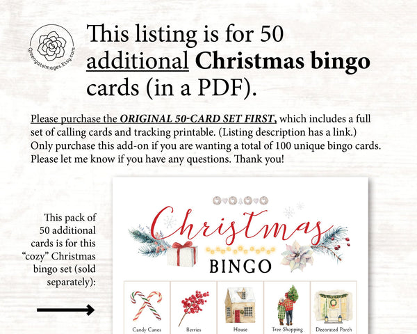 ADD-ON: 50 additional Cozy Christmas bingo cards - Printable Digital Download by Greengate Images