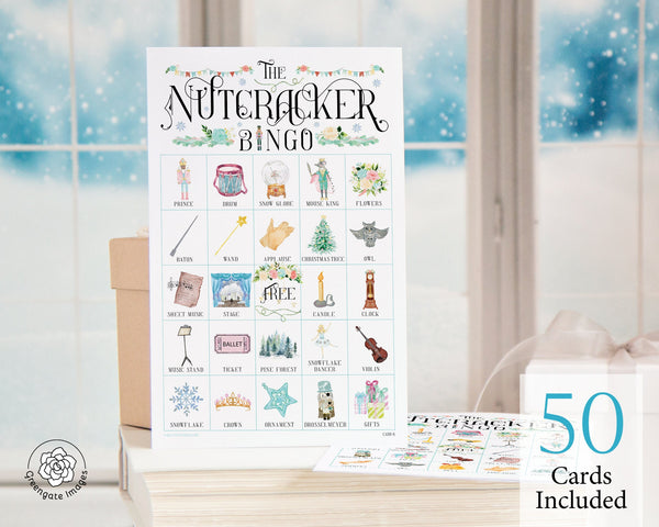 Nutcracker Bingo Cards - 50 PRINTABLE unique cards depicting elements from The Nutcracker ballet. Fun activity game idea for kids & adults.