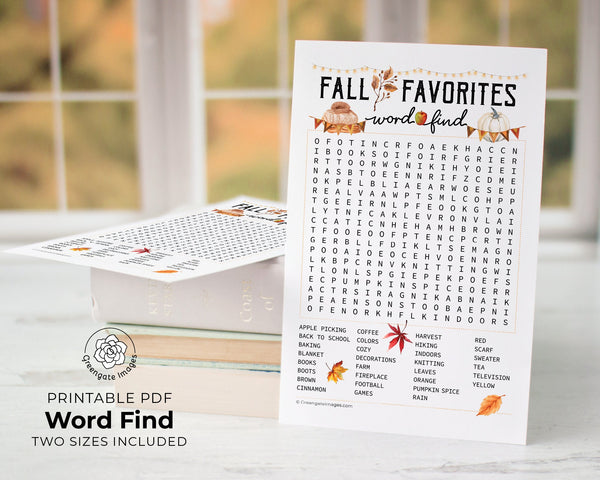 Fall Word Find - Printable Digital Download by Greengate Images