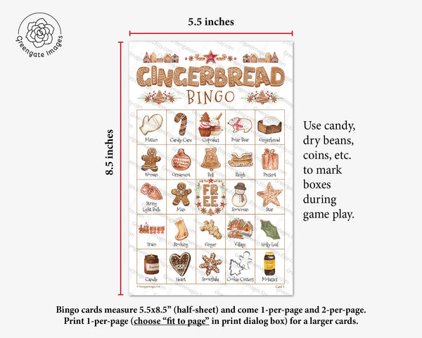 Gingerbread Bingo - Printable Digital Download by Greengate Images