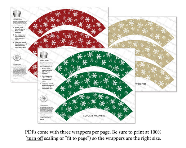 Snowflake Christmas Cupcake Wrapper Trio - Printable Digital Download by Greengate Images