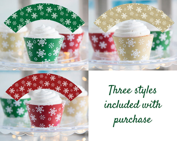 Snowflake Christmas Cupcake Wrapper Trio - Printable Digital Download by Greengate Images