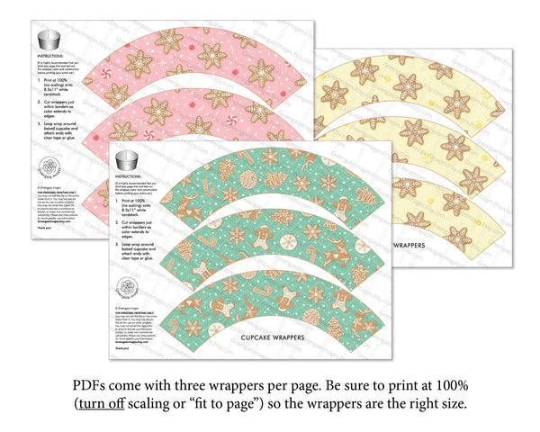Gingerbread Christmas Cupcake Wrapper Trio - Printable Digital Download by Greengate Images