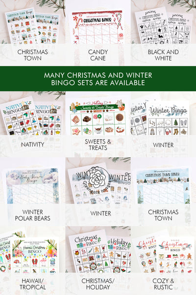 Snow Bingo Cards: Printable bingo, 50 cards, senior citizen activity, kids game, birthday idea, winter bingo w beautiful labeled pictures
