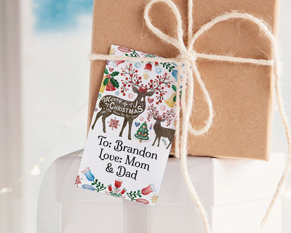 Folk/Scandi Christmas Gift Tags - Multicolored Reindeer - Printable Digital Download by Greengate Images