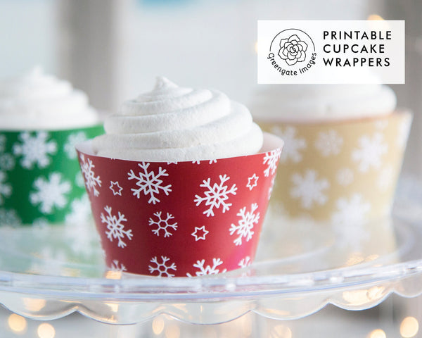Snowflake Christmas Cupcake Wrapper Trio - Printable Digital Download by Greengate Images