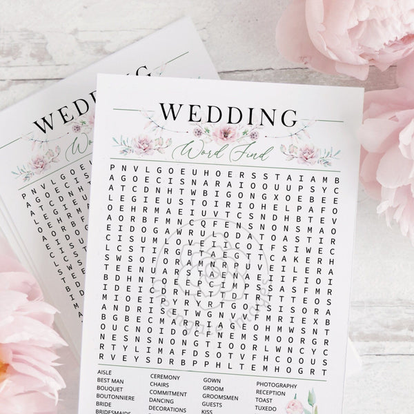 Wedding Word Find - General Greenery and Roses - Printable Digital Download by Greengate Images