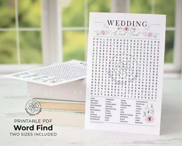 Wedding Word Find - General Greenery and Roses - Printable Digital Download by Greengate Images