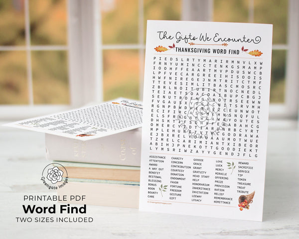 Thanksgiving Word Find - The Gifts We Encounter - Printable Digital Download by Greengate Images