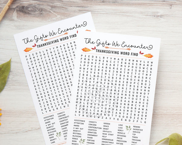 Thanksgiving Word Find - The Gifts We Encounter - Printable Digital Download by Greengate Images