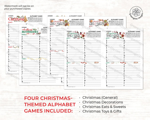 Christmas Alphabet Game 4-pack - Printable Digital Download by Greengate Images