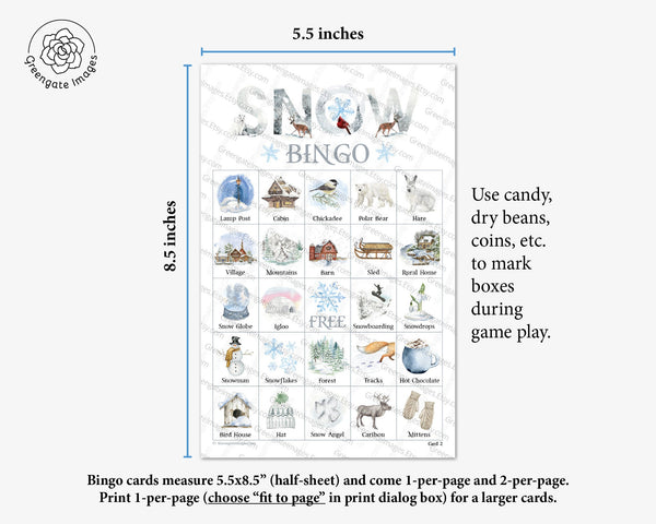 Snow Bingo - Printable Digital Download by Greengate Images