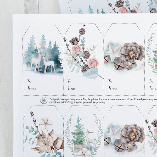Christmas Gift Tag Set - Pastel Winter (5 styles) - Printable Digital Download by Greengate Images