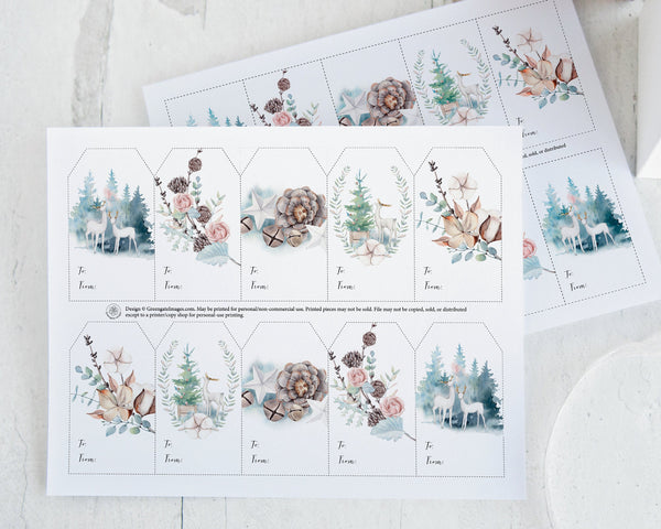 Christmas Gift Tag Set - Pastel Winter (5 styles) - Printable Digital Download by Greengate Images