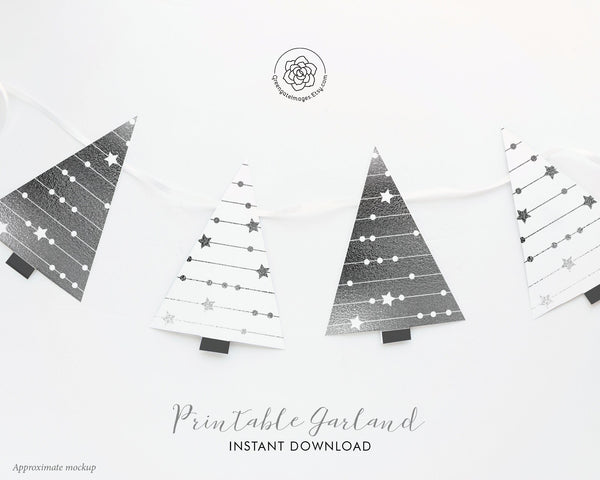Silver Christmas Tree Garland - Printable Digital Download by Greengate Images